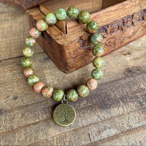 🆕🆕🆕✨UNAKITE STONE BEAD MALA BRACELET W/CHARM
